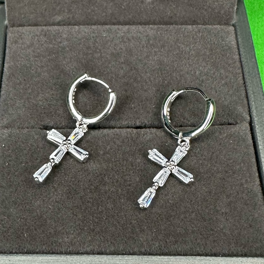 925 Sterling Silver Zircon Cross Earrings